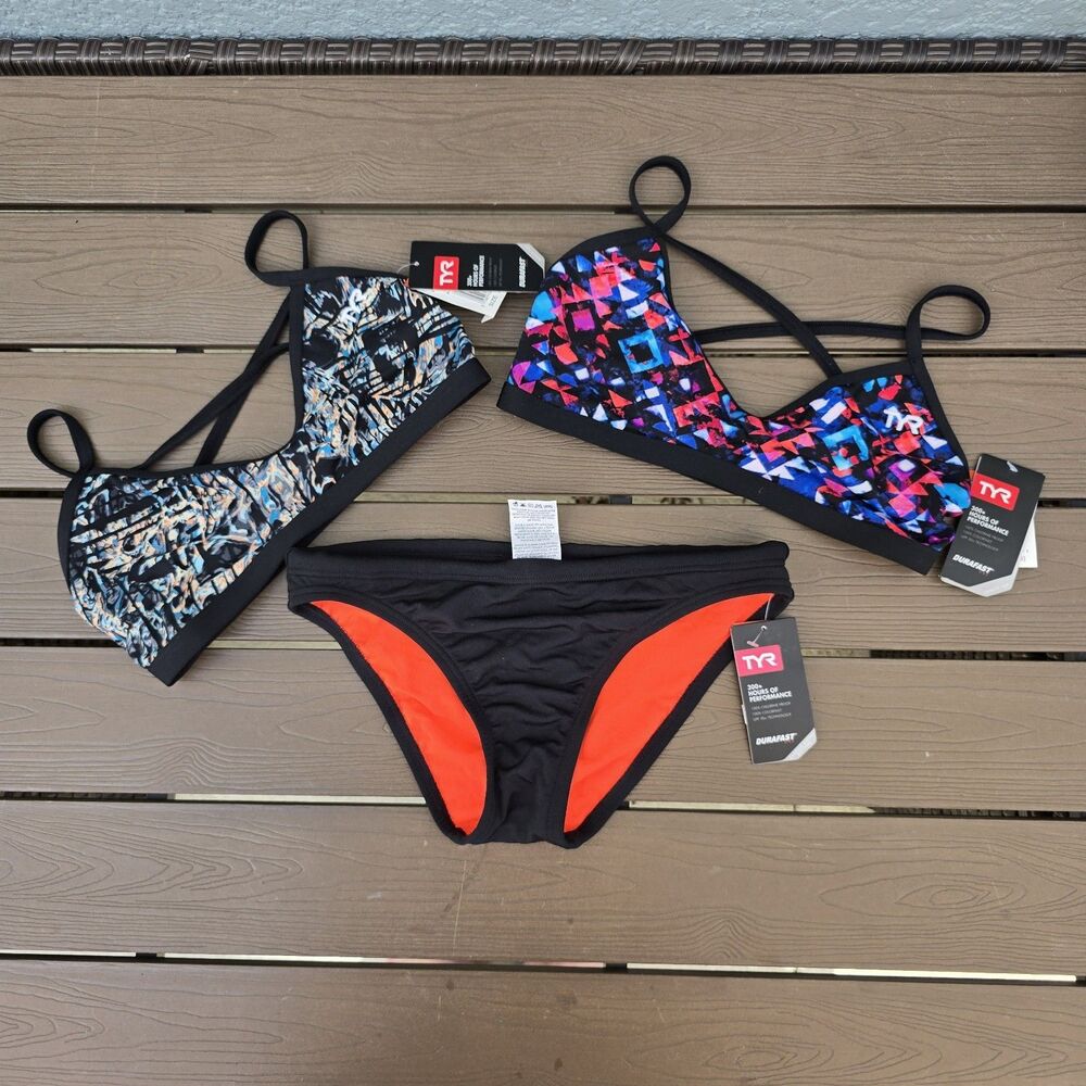 TYR Women's Mix & Match Sabal & Meso Trinityfit Tops & Black Bikini Sz S New